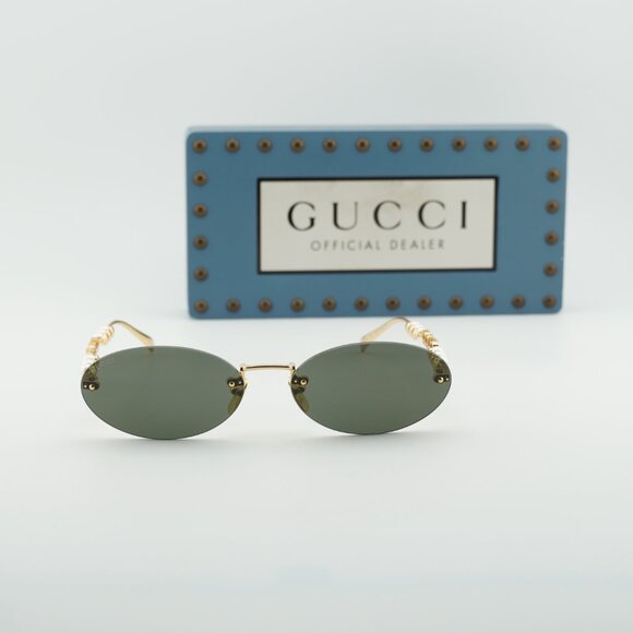 Gucci GG1922S 001 Oval Sunglasses - Gold with White Pearl/Grey main image 8